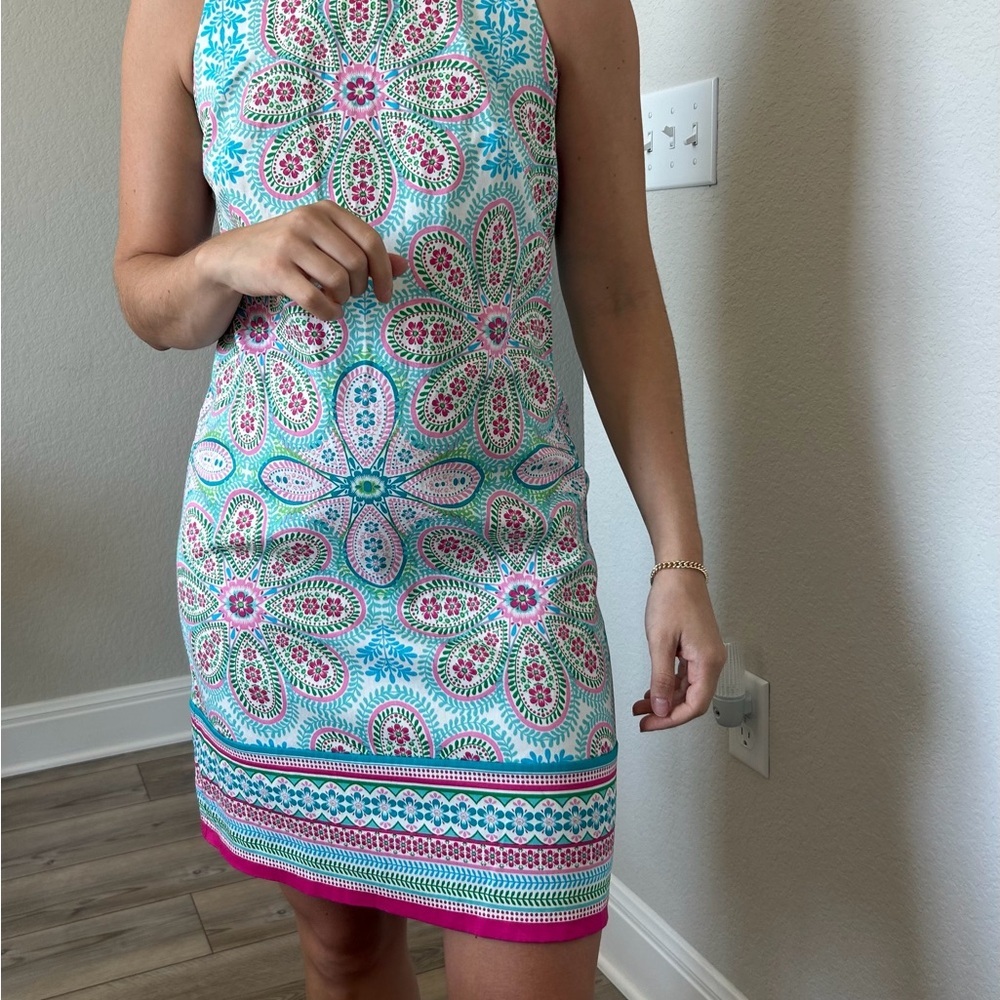 London Times Sleeveless Floral Midi Dress | Resort / Preppy Summer midi dress - Picture 2 of 10